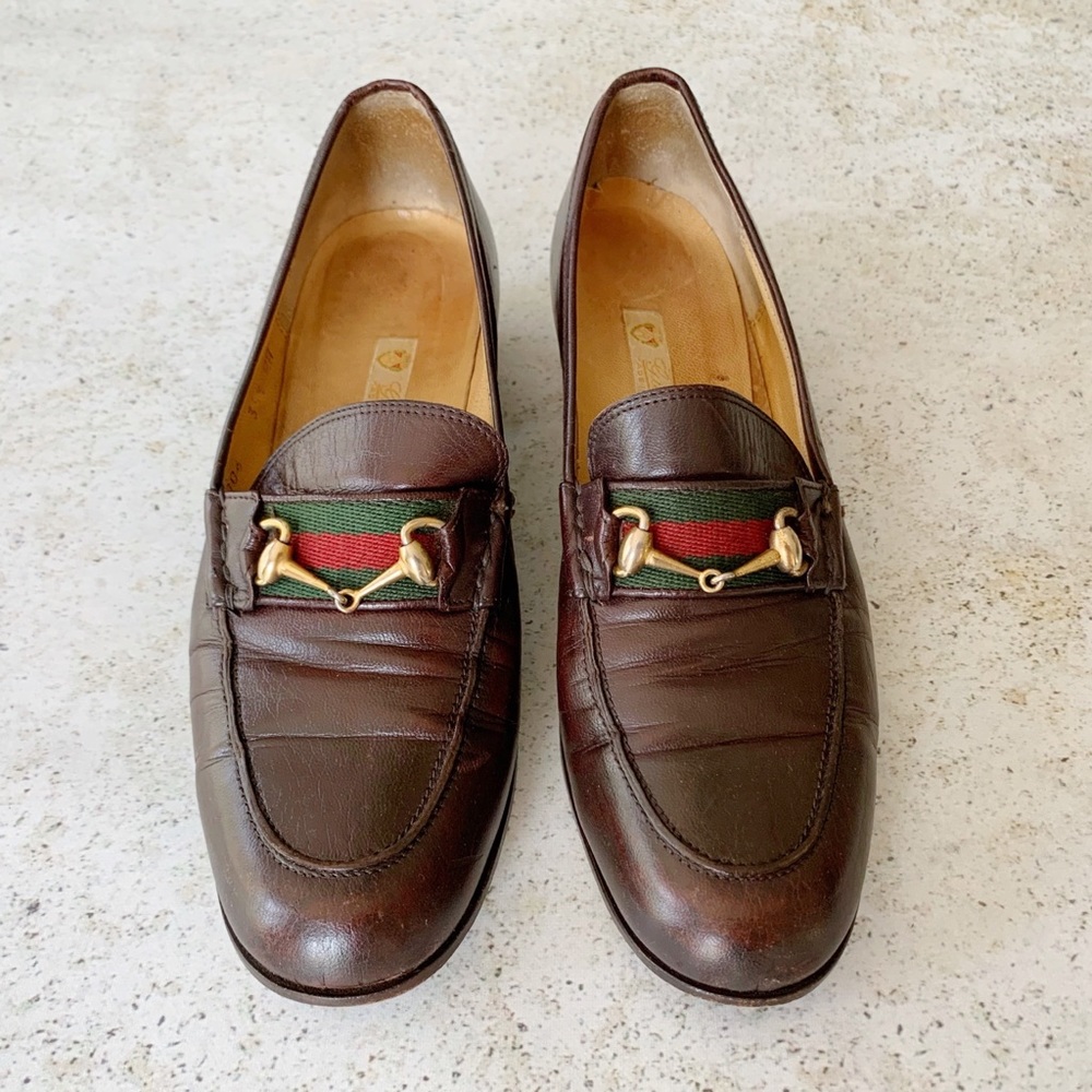 VINTAGE GUCCI Horsebit Loafers 80s Brown 36.5 - Picture 3 of 8